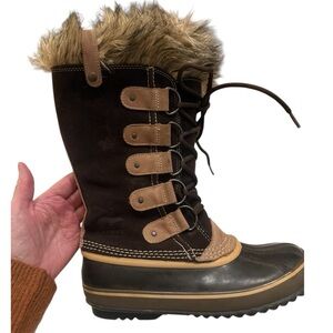 Sorel Joan of Arctic Waterproof Winter Boots Faux Fur | Brown Suede size 9